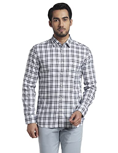 Image of Parx Men's Pure Cotton Checks Pattern Slim Fit Semi Cutaway Collar Full Sleeve Casual Shirt