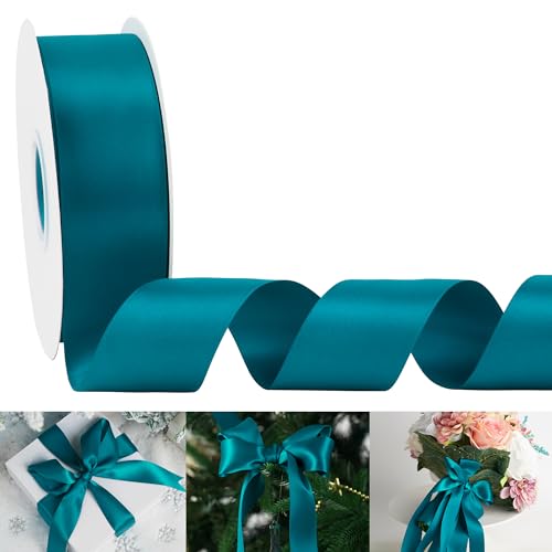 HUIHUANG Peacock Blue Ribbon 1-1/2 inch x 50 Yards Peacock Double-Faced Satin Ribbon for Christmas Gift Wrapping Crafts Bows Holiday Home Decor Wedding Decoration Flower Bouquets by HUIHUANG - Used condition - US$13.87