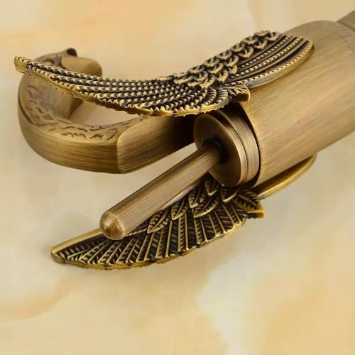 Image of BASSINO Brass Antique Swan Shape Bathroom Sink Wash Basin Mixer Tap Single Handle Hot & Cold Waterfall Lavatory Sink Faucet for Living Room & Bathroom (Antique-8 INCH)