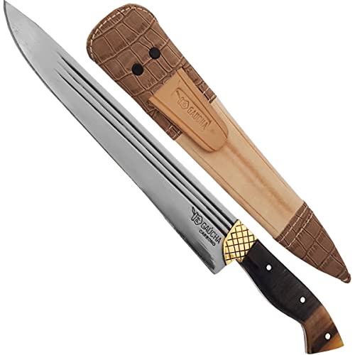 Facas Gaúcha, 1010TLCESCURO, Facão Faca Churrasco 10'' Carbono 1070 Full Tang Listrado Cabo Chifre