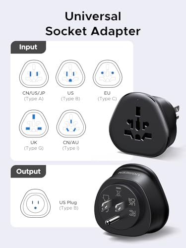 Image of UGREEN US Plug Travel Adapter, EU /UK /AU /JP /CN /NZ /PH to US (Type B), International to US Pin Converter, Power Outlet Charger, EU Travel Essentials, 1 Pack