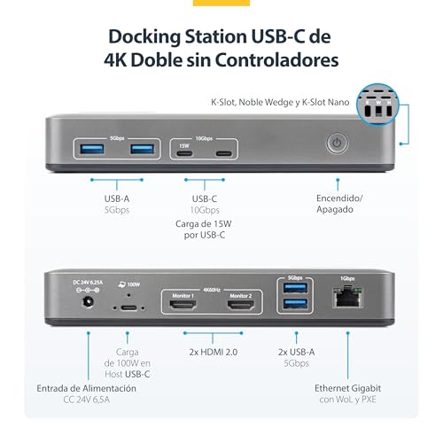 Dock USB-C HDMI Doble 4K 60Hz Windows con concentrador de puertos USB-C y USB-A 2