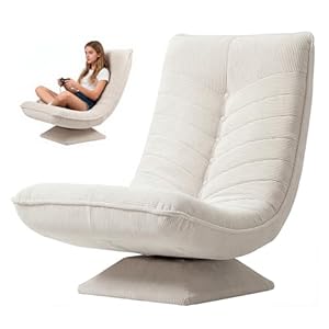 Asukale Sessel Wohnzimmer Verstellbare Rückenlehne, 360° Drehbar Gemütlicher Cord Bodenstuhl, Keine Montage Erforderlich Gaming Bodensofa Klappbar, 150kg Belastbarkeit Relaxsessel, Lesesessel, Beige