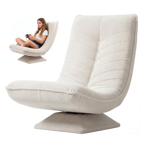 Asukale Sessel Wohnzimmer Verstellbare Rückenlehne, 360° Drehbar Gemütlicher Cord Bodenstuhl, Keine Montage Erforderlich Gaming Bodensofa Klappbar, 150kg Belastbarkeit Relaxsessel, Lesesessel, Beige
