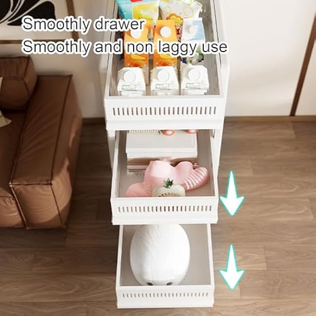 Wheel storage trolley, Multi Tier Rolling Organizer for Kitchen, Bathroom, Bedroom, White, Easy to Assemble. (3rd floor)-VCKND1UC