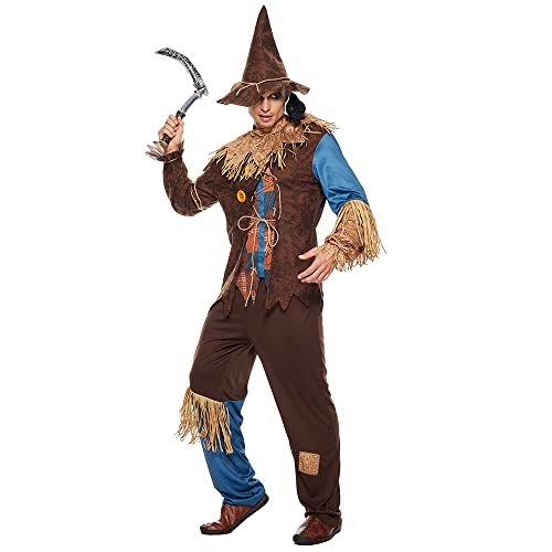 EraSpooky Disfraz de espantapájaros malvado para hombres adultos Kit de mago de paja fiesta de Halloween, juego de rol vestido elegante XL