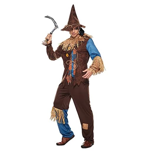 EraSpooky Disfraz de espantapájaros malvado para hombres adultos Kit de mago de paja fiesta de Halloween, juego de rol vestido elegante XL