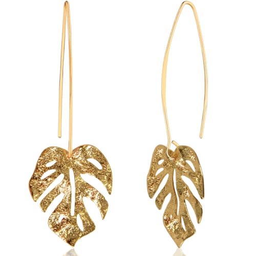 Humble Chic Leaf Earrings for Women - Gold or Silver-tone Tropical Threader or Dangle Earrings