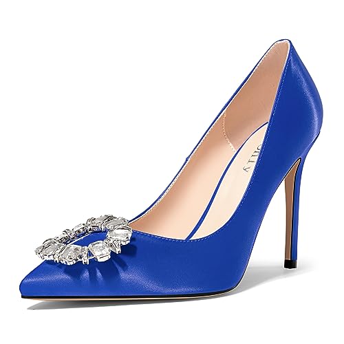 DearOnly Womens Glitter Rhinestone Crystal High Stiletto Heel Pumps Close Pointed Toe Slip-on Sexy Prom Party Party Shoes 3.9 Inches Heels