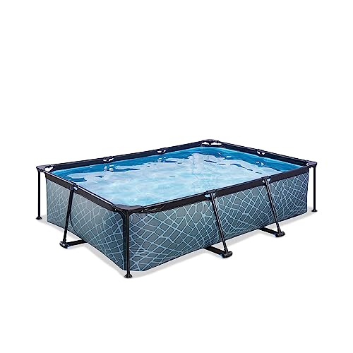 EXIT TOYS Piscine Stone - 300x200x65cm - Piscine Hors Sol Rectangulaire avec Pompe Filtrante à Cartouche - Entrée Basse - Idéal pour Les Jeunes Enfants -...