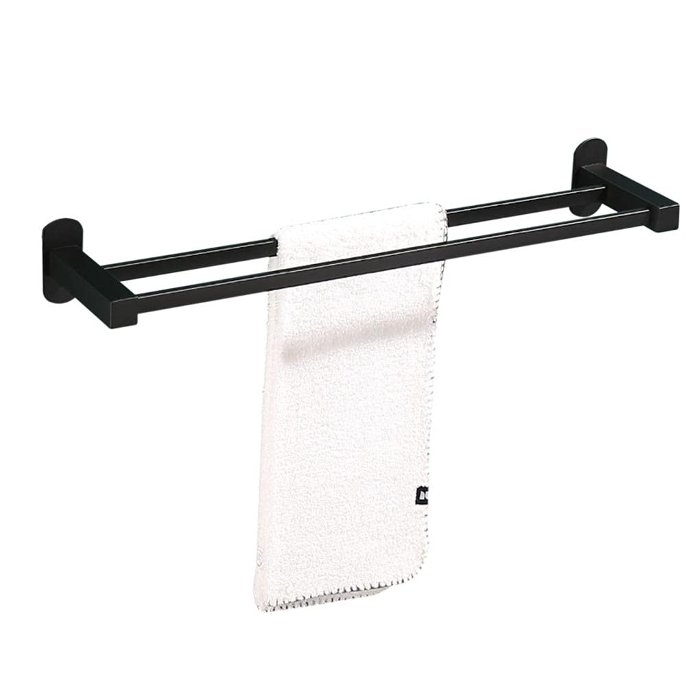 Porte-serviettes noir adhésif en acier inoxydable à 2 niveaux pour une salle de bain moderne 60 cm