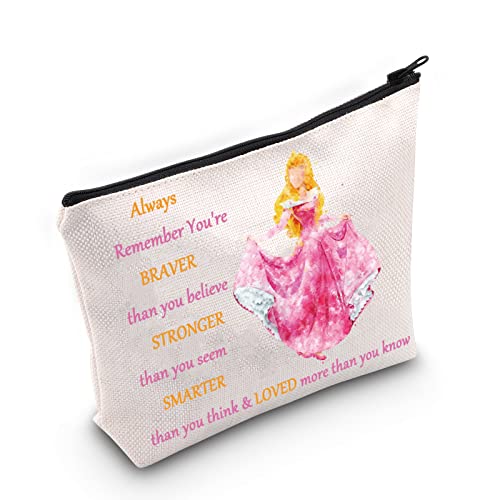 WZMPA Princess Cosmetic Makeup Bag Movie Fans Gift You Are Braver Stronger Smarter Than You Think Princess Makeup Zipper Pouch Bag for Women Girls Always Sleeping Aurora