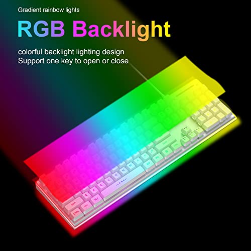 Magegee Gaming Keyboard And Mouse Combo, True Rgb Backlit Membrane Office Keyboard, 104 Keys Aluminum Panel Usb Quiet Wired Keyboard For Windows Laptop Pc - White/Silver #TOP1