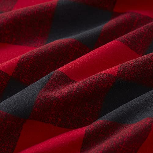 Flannel Sheets Warm and Cozy Deep Pocket Breathable All Season Bedding Set with Fitted, Flat and Pillowcases, King, Buffalo Check Plaid Burgundy