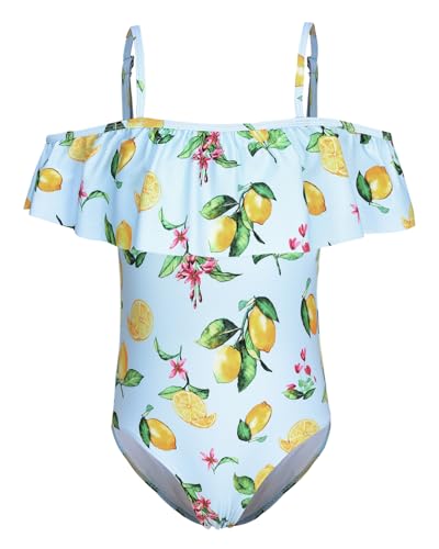 Girls One Piece Swimsuits Off Shoulder Bathing Suit for Kids Hawaiian Swimwear 3-16 Years