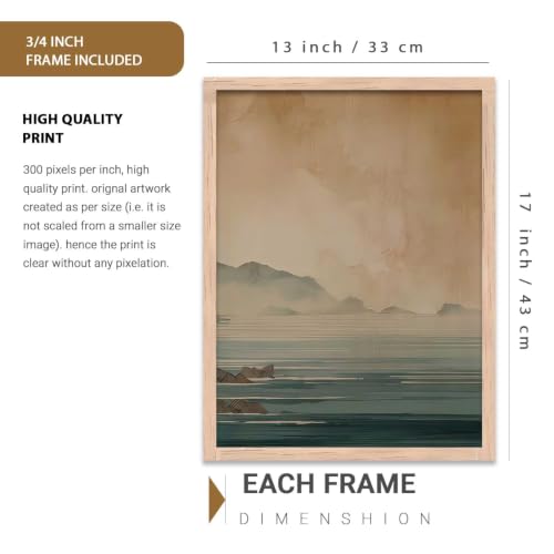 Image of kotart Big Aesthetic Nature Art Wall Framed Posters | Japanese Nature View Framed Poster for Living Room Bedroom Wall Decor Set Of 3 (13X17 inch)