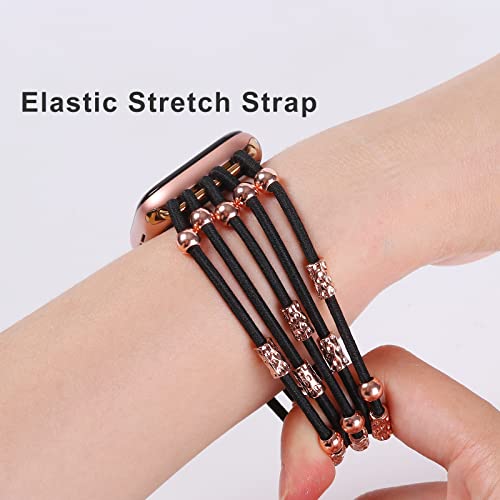 Elastic Bracelet Band Compatible With Apple Watch 38mm 40mm 41mm for Women Men?Quick Release Stretchy Boho Band Replacement Elastic rubber band Strap for iWatch Series SE 7 6 5 4 3 2 1 (S-38mm, National Style-Rose Gold)