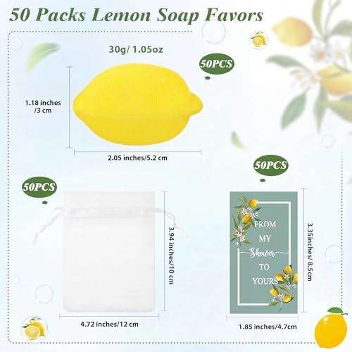 Image of Lounsweer Set of 50 Lemon Shaped Soap Gift Bulk Baby Shower Party Favors for Guests Wedding Italian Lemon Soap Thank You Cards Bag for Guests Return Gift Bridal Birthday Party Decoration
