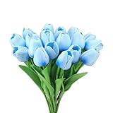 GIUSOBG Künstliche Tulpen Blumen 15 STK PU Real Touch Latex Künstliche Tulpen 34cm Künstliche Blumen Fake Tulpen Real Touch Blumen für Hochzeitszimmer Home Party Dekoration und DIY Decor (Seeblau)