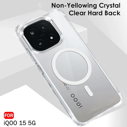 Image of TheGiftKart Shockproof Ultra-Hybrid Back Cover Case for iQOO 15 5G Compatible with MagSafe | 360 Protection | Crystal Clear Hard Back Cover Case for iQOO 15 5G (PC & TPU, Transparent Bumper)