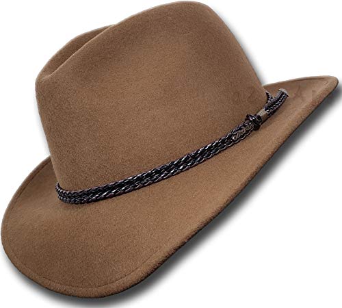 Oztrala Fedora Hat Australian Wool Felt Mens Women Kids Leather Band Cowboy Western Hw02 Outback (Brown - L) #TOP13