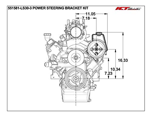 Ict Billet L99 Ls3 Power Steering Pump Relocation Bracket Kit For Turbo Headers Compatible W/ 2010 To 2012 Camaro Ss Power Steering Pump And Pulley Lq4 Lq9 L33 5.3L 6.0L 6.2L Ls Truck 551581-Ls30-3 #TOP1