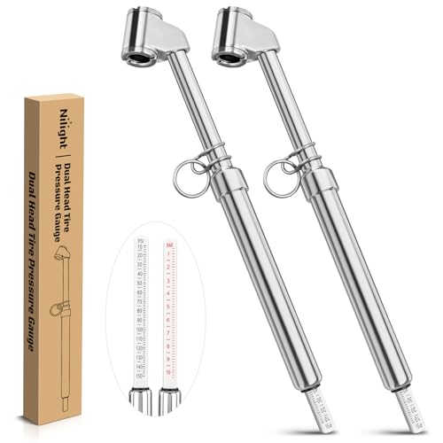 Image of Nilight Dual Head Tire Pressure Gauge Heavy Duty Truck Air Chuck Range 10-150PSI 1-10Bar Tire Pressure Checker Straight-On Tire Air Gauge Extended Tube for Semi Truck, RV, Car, Motorcycle