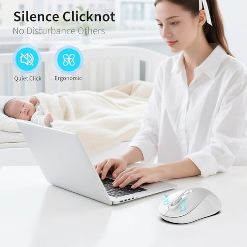 Image of Wireless Mouse, 2026 New Model, Silent Click Ergonomic Design, Portable, 4 Buttons, Adjustable DPI (800 /1200 /1600), for Laptop /PC /Office (White)