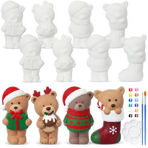 Soulchen 17 Pcs Paint Your Own Christmas Bear Ceramic Paint Craft Set