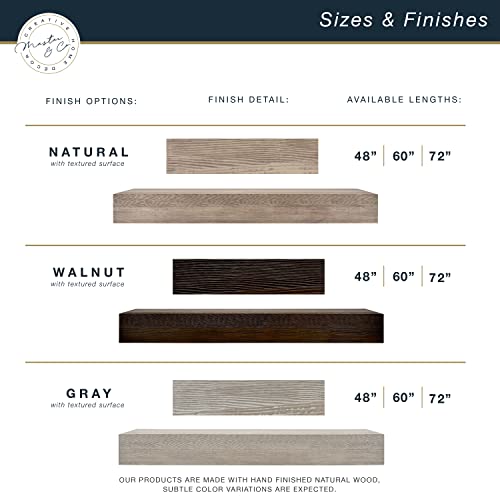 Image of MCS 72-Inch Mantel, Master & Co Warm Gray Finish Solid Wood Floating Fireplace Mantel, Long Floating Shelf for Livingroom with Wood Cleat Hanging System, Photo and Home Decor Display Shelf