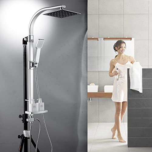 Luxury Shower Set with Integrated Shower Head Shower Column Hose and Soap Dish Chrome Finish