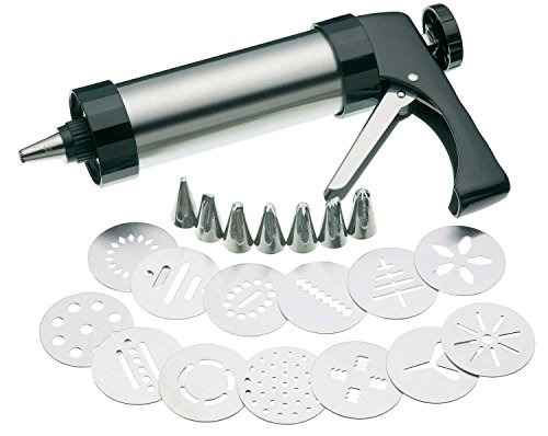 SHATCHI Stainless Steel Press Maker Kit Machine Cookie Molds Cake Icing Tools with 8 Piping Nozzles and 13 Biscuit Discs Cutters - Image 2
