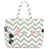 oscaurt Bolsas de playa grandes para mujer con 8 bolsillos, impermeables, a prueba de arena, para verano, playa, vacaciones, viajes, bolsa de compras, bolsas para piscina y gimnasio, Gris Verde Onda