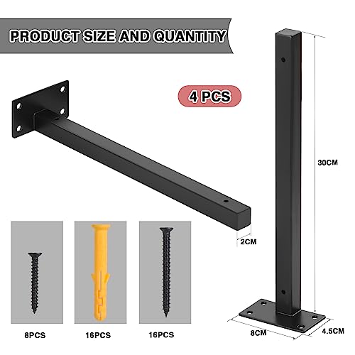 Faankiton 4 Pieces Heavy Duty Shelf Brackets, Floating Shelf Bracket, Industrial Black Shelf Brackets - Image 3