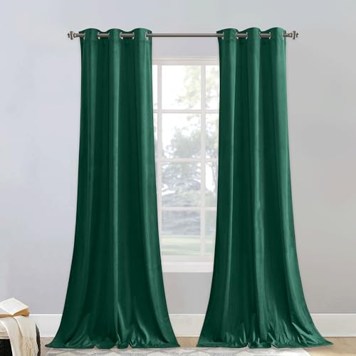 StangH W42 x L96 Green Velvet Curtains with Grommet 2 Panels Set, Thick Window Covering Holiday Decoration for Hotel Hall/Cafe Thermal Insulated Backdrops for Party, Emerald Green
