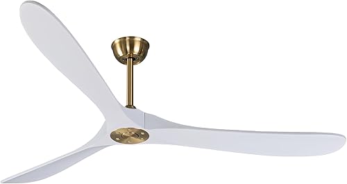 Ventilador de techo blanco grande de 70 pulgadas con control remoto, motor de CC silencioso ahorro de energía, 3 cuchillas de madera de balsa negra,
