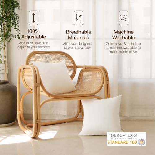 Image of Coop Home Goods Essence Adjustable Throw Pillow Inserts 18x18, Set of 2, Adjustable Down Alternative Cushions for Couch, Bed, or Chair, Decorative Square Pillows for Living Room, Oeko-Tex Certified