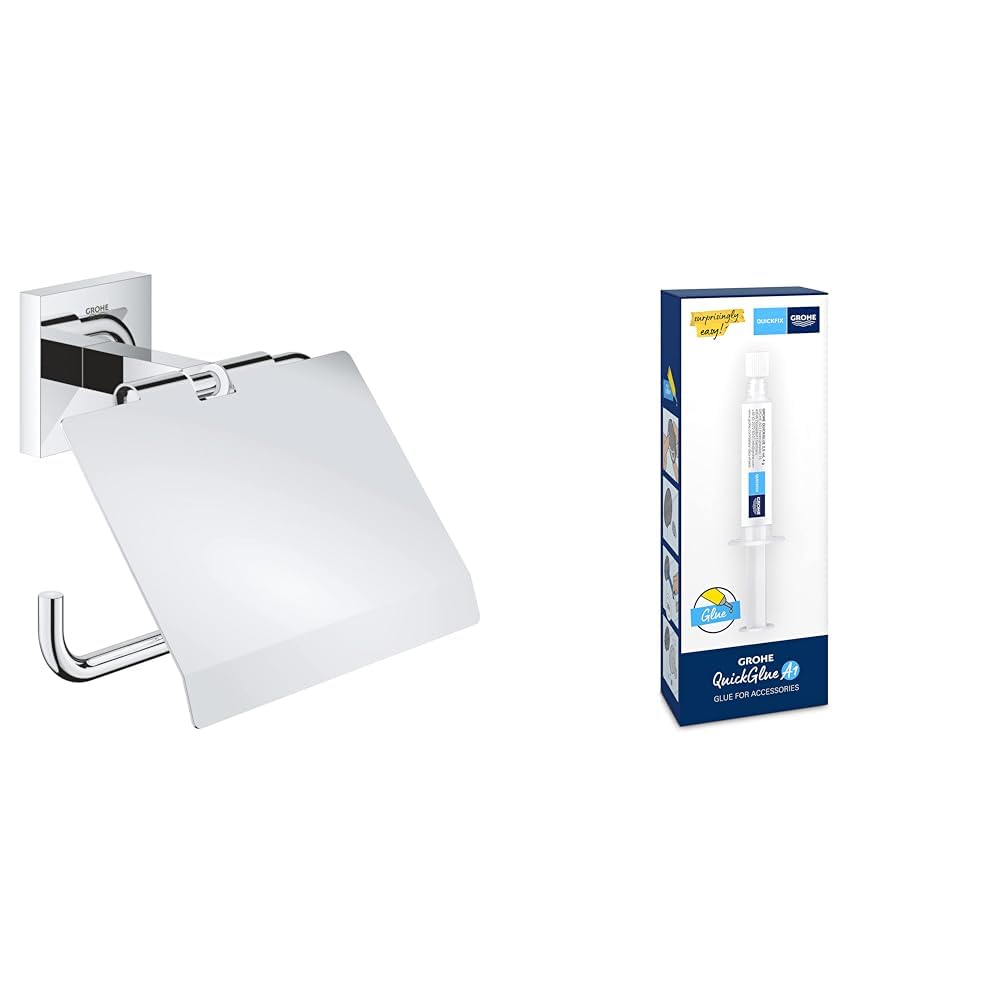 GROHE Start Cube QuickFix Kapaklı Tuvalet Kağıtlığı + QuickGlue A1 Yapıştırıcı Seti