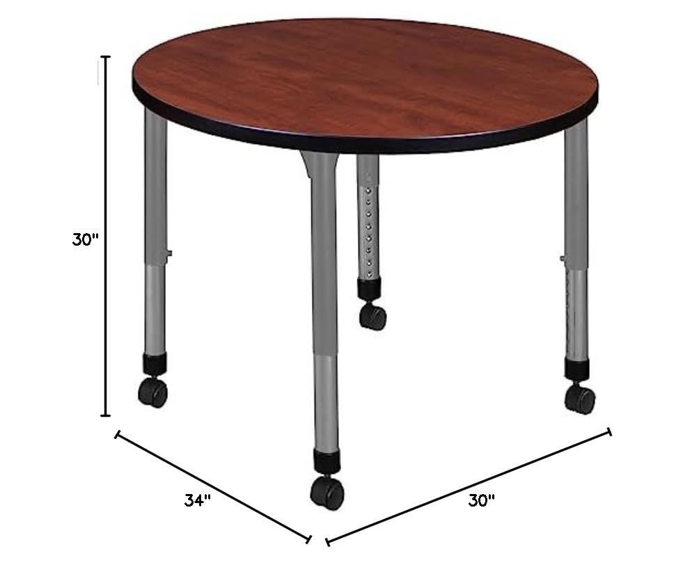 Romig Kee 30 in. Round Height Adjustable Mobile Classroom Activity Table- Cherry Top & Grey Base