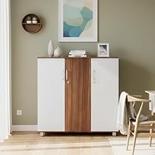 NEUDOT Ronald Caddy 3 Door Multipurpose Cabinet | Engineered Wood | Bookshelf | Organiser | Cupboard | Almari | Wardrobe for Home | Kitchen | Office | Living Room | 12 Month Warranty | Leon Teak