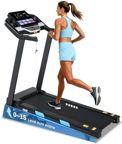 BORGUSI Auto Incline Treadmill - 3.5HP Folding Treadmills with 15...