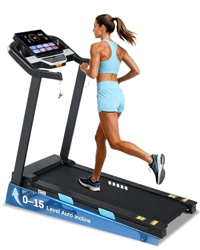 BORGUSI Auto Incline Treadmill - 3.5HP Folding Treadmills with 15% Auto Incline Running Machine for Home, 320 LBS Capacity, 10 MPH Speed, 36 Preset Programs, Bluetooth App, Upgrade LCD Panel