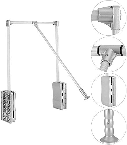 uyoyous Pull Down Closet Rod Aluminum Adjustable Width 890-1210mm Heavy Duty Wardrobe Rail Pull Down Rods Hanger for Hanging Clothes