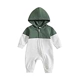 BemeyourBBs Newborn Baby Boy Clothes Color Block Long Sleeve Zipper Hooded Romper with Pocket Fall Winter One Piece Outfits (Color Block Green, 12-18 Months)