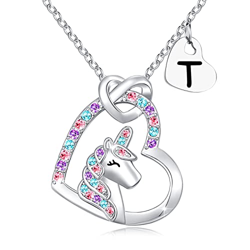 UNGENT THEM Silver Unicorn Letter Initial Necklaces for Girls Birthday Christmas Valentines Day Gifts - Main Image