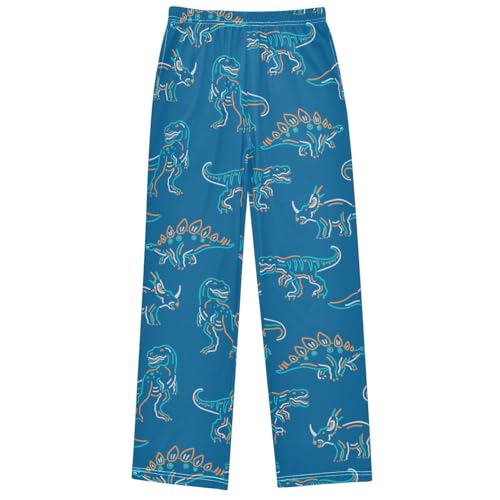 Boy's Pants Cartoon Dinosaur Blue Pattern Jogger Pants Elastic Waist Long Bottoms Trousers with Pockets 6-14 Years