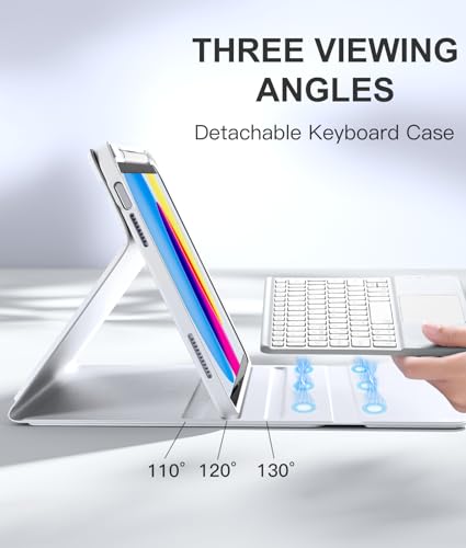 Harvopu Compatible for iPad 11th 10th Generation Case with Keyboard, Folio Cover with Pencil Holder, Multi-Touch Trackpad, 7 Color Backlit, Detachable Keyboard for iPad (A16) 11th/10th Gen (White) - Thumbnail 4