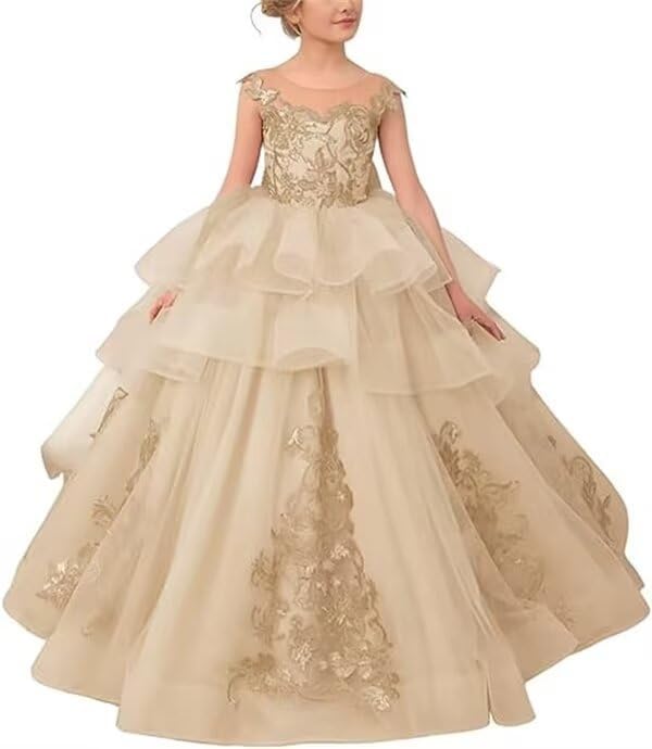 Flower Girl Dresses for Wedding Tulle First Communion Dress Lace Applique Princess Ball Gown Pageant Dress