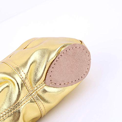 Nexete Leather Shoes In Gold Silver Split-Sole Slipper Flats Ballet Dance Shoes For Toddler Girl Women (Toddler 7 M, Gold) #TOP4