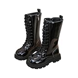 Winterstiefel Mädchen - Leichte Herbststiefel Schnürstiefel Leder Gefüttert Stiefeletten Winterschuhe Warm Hohe Mittlere Schuhe Outdoor Stiefel Rutschfeste Wasserfest Übergangsschuhe